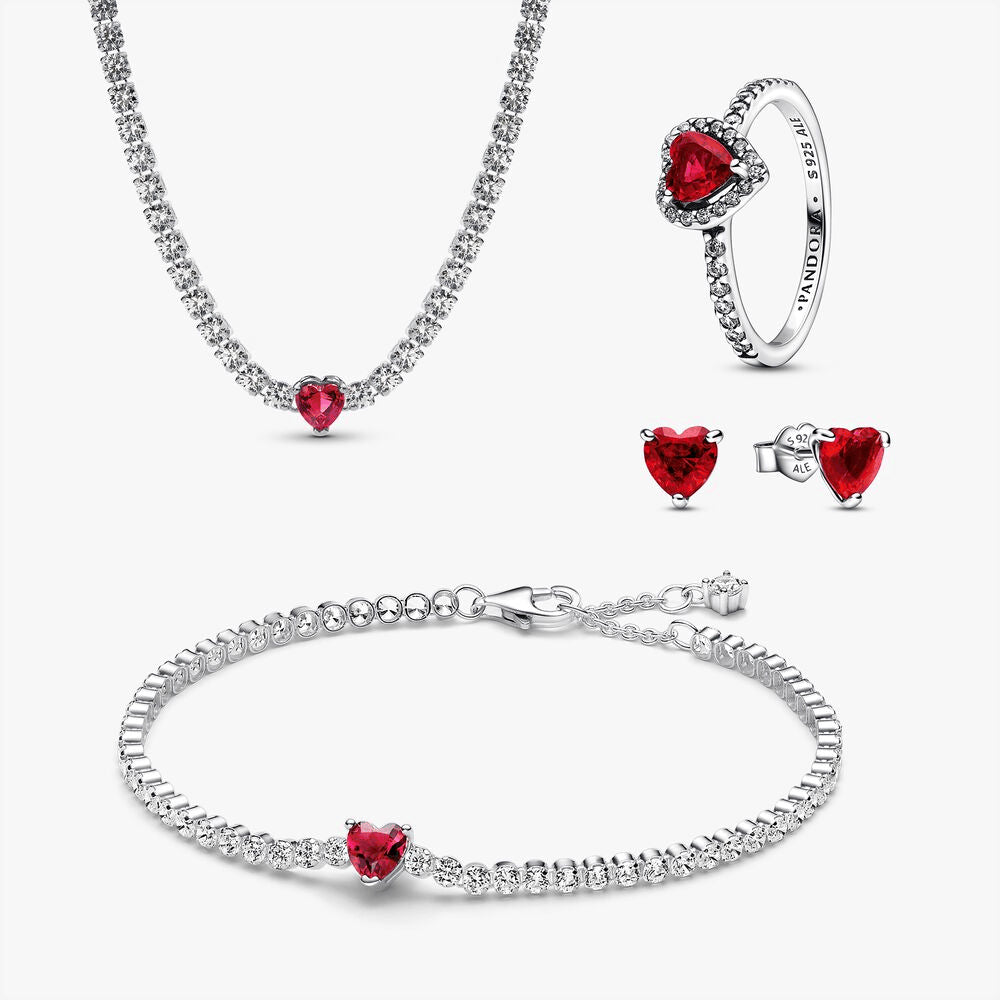 Red Sparkling Heart Tennis Jewelry Set