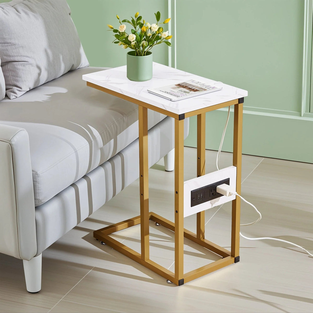 C-Shaped Sofa Side Tables, Set of 2, 11" D x 19" W x 24" H