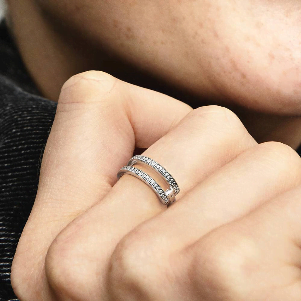 FINAL SALE - Pandora Signature Logo & Pavé Double Band Ring