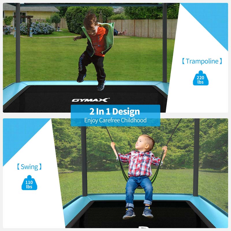 6 FT Kids Rectangle Trampoline With Swing And Safety Fence - ASTM Approved, Ages 3-8