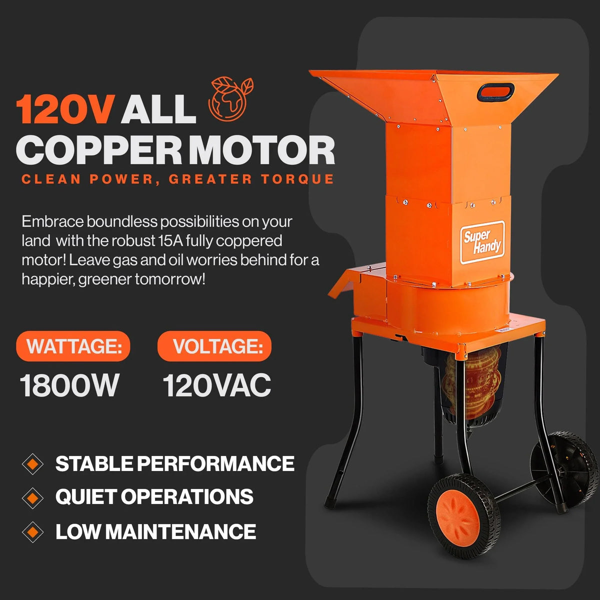 SuperHandy Electric Leaf Mulcher Shredder, 15-AMP 1800 Watt 120VAC - GUO056