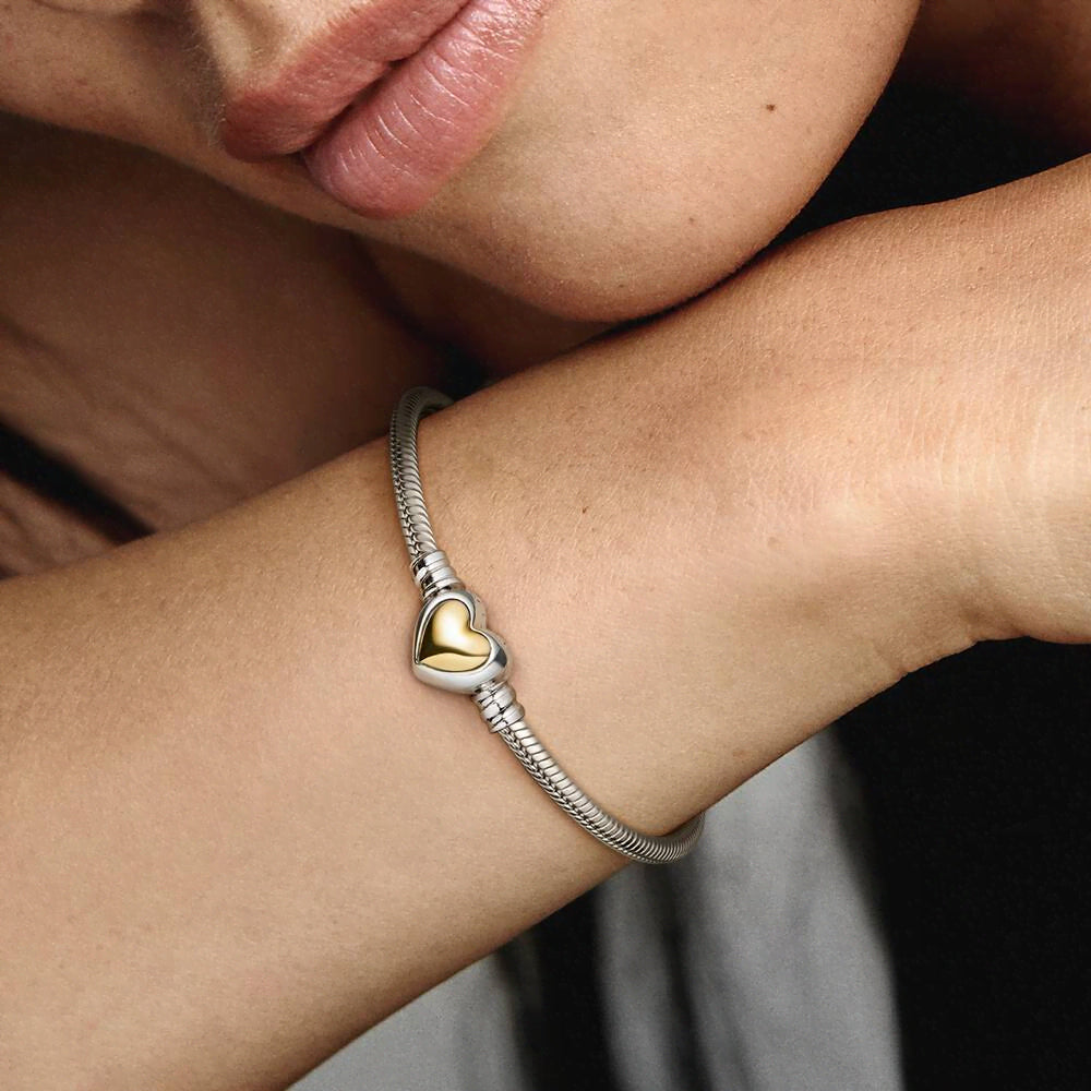 FINAL SALE - Domed Golden Heart Clasp Snake Chain Bracelet