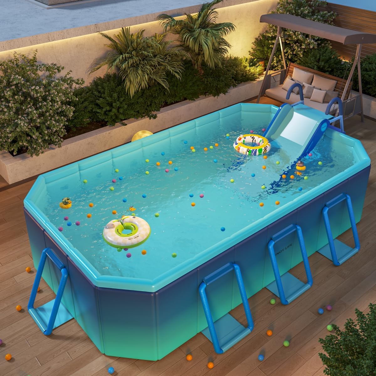 Houtclort Inflatable Swimming Pool Slide, Blue, 57in L x 7.8in W x 27in H