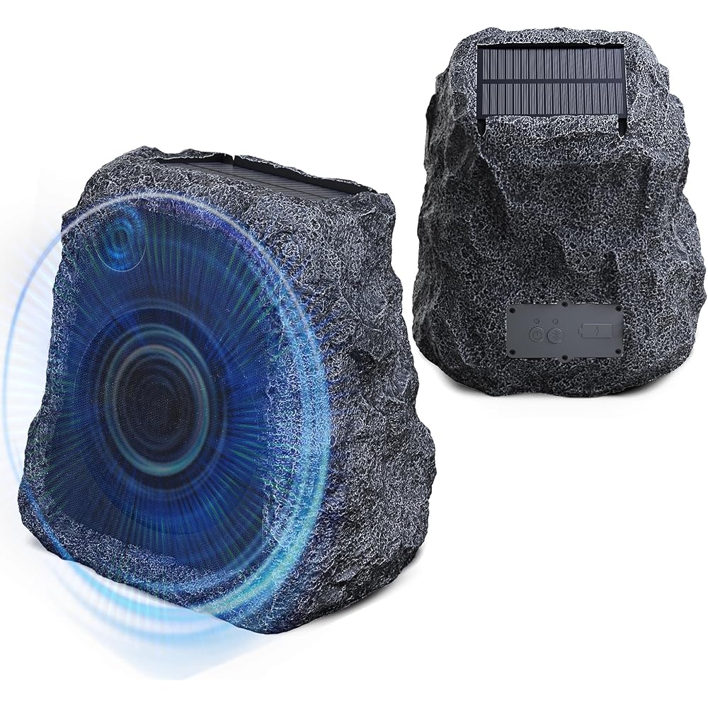 BlitzRock Outdoor Rock Speakers Wireless 80W Solar-Powered IPX7 Waterproof 2 Pack