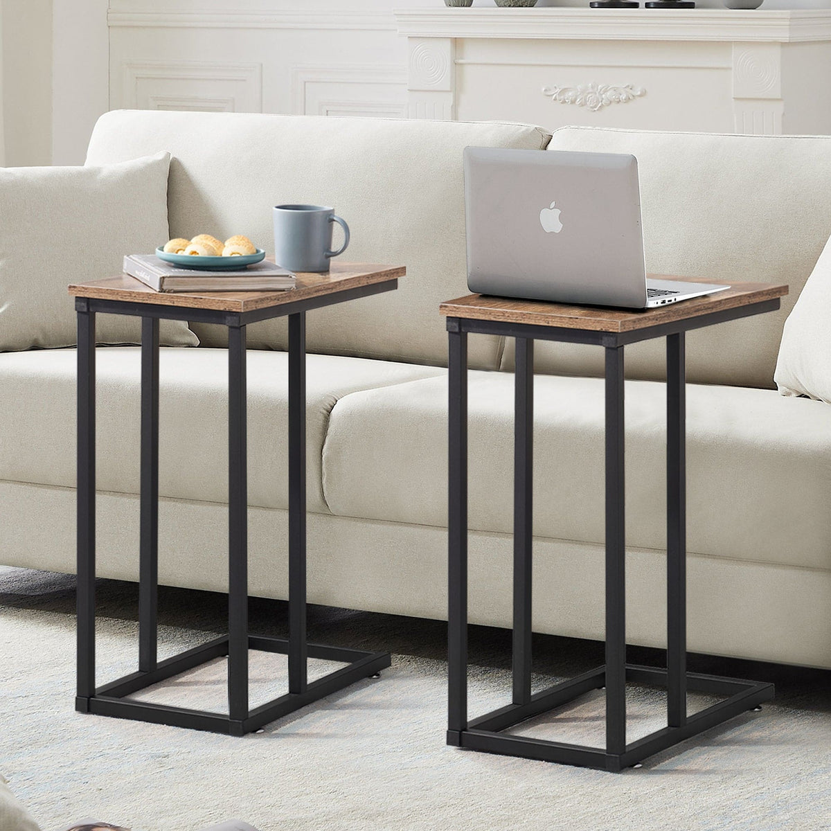 C-Shaped Sofa Side Tables, Set of 2, 11" D x 19" W x 24" H