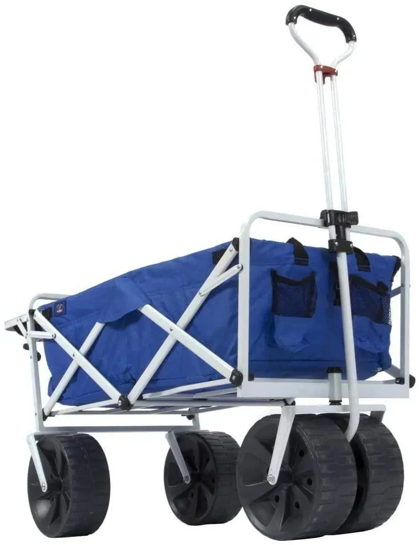 MacSports All Terrain Beach Wagon With Side Table, Blue/White, 37 inch L x 21 inch W x 25 inch H