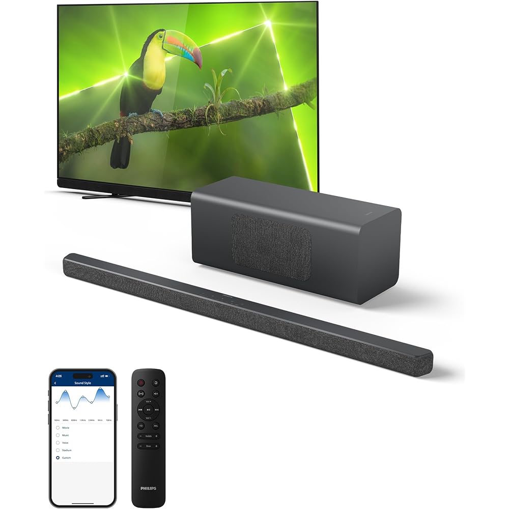 PHILIPS B6309 2.1 Channel Soundbar With Wireless Subwoofer, 320 Watts, Dark Grey