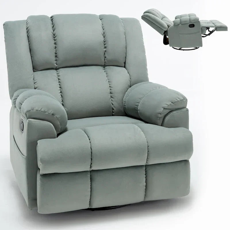 Lazy Boy Oversized Fabric Swivel Rocking Manual Recliner Chair, 37.8L*38.2W*41H, 155 Degrees