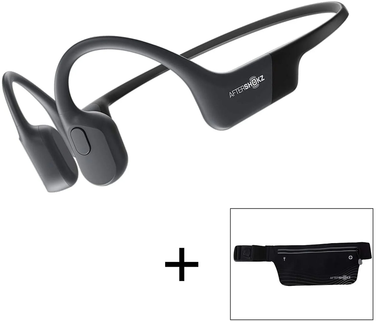 AfterShokz Aeropex Open-Ear Wireless Bone Conduction Headphones With Sport Belt, Cosmic Black - 2.3