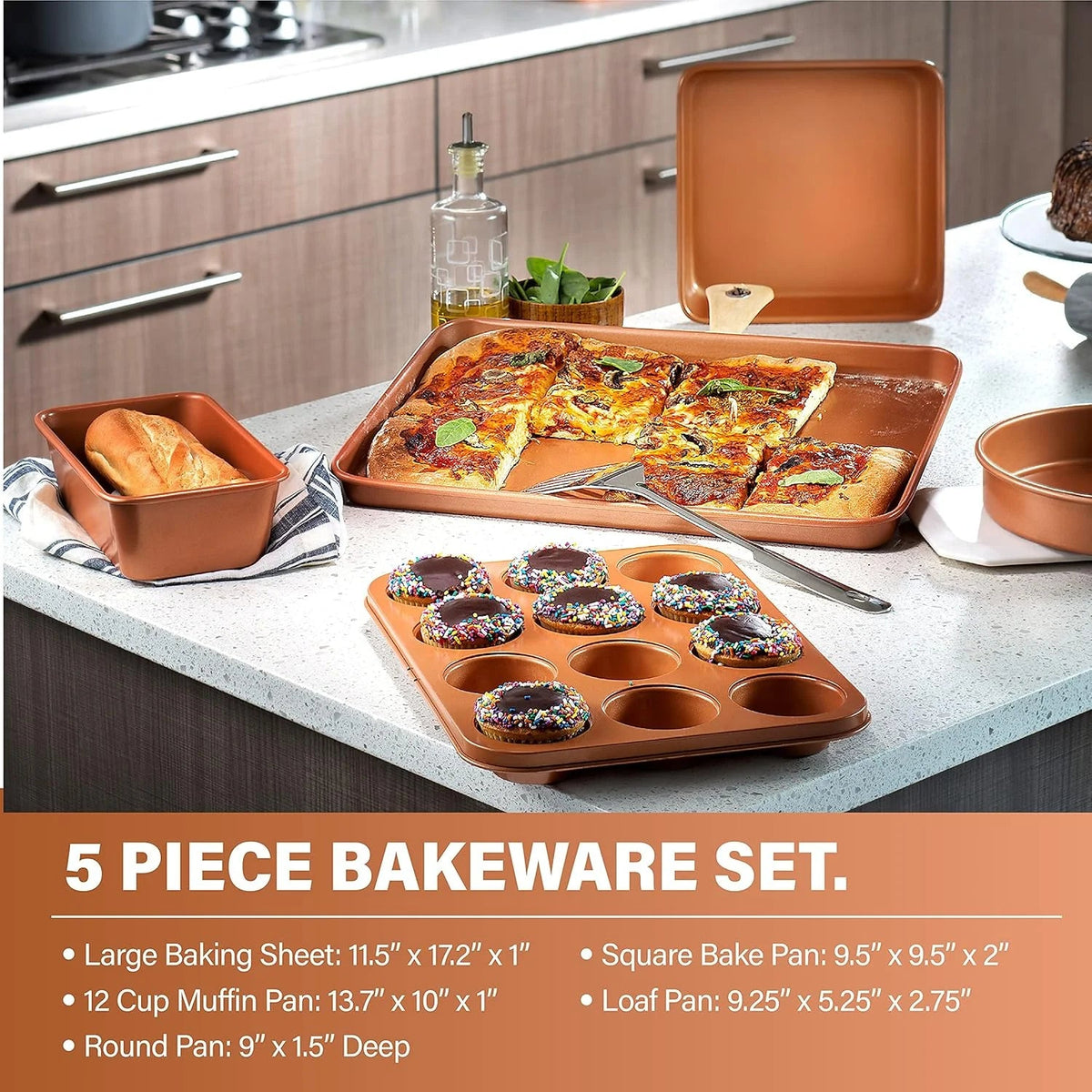 Gotham Steel Hammered 20 Pc Ceramic Nonstick Cookware Set, Copper