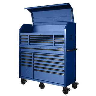 23-Drawer Heavy Duty Rolling Tool Chest And Top Cabinet Set, 56 in. W x 22 in. D, Matte Blue