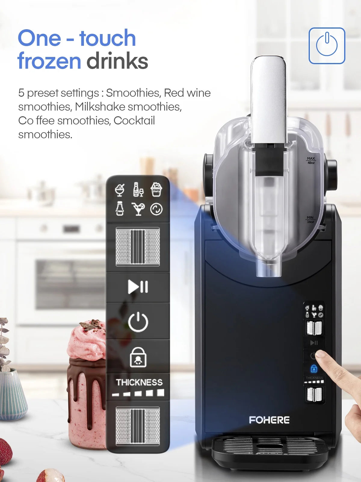 FOHERE 5-in-1 Slushie Machine, 48 fl oz, Self-Cleaning - Frozen Drink Maker