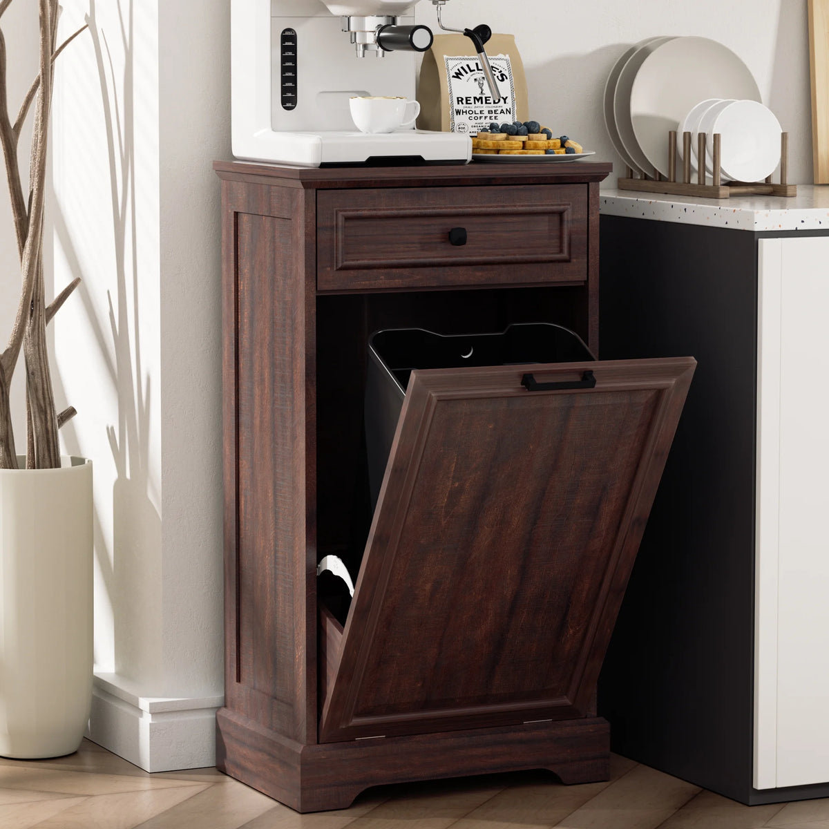 HARIPUL Single Tilt-Out Trash Cabinet For 13 Gallon Waste Bin, White