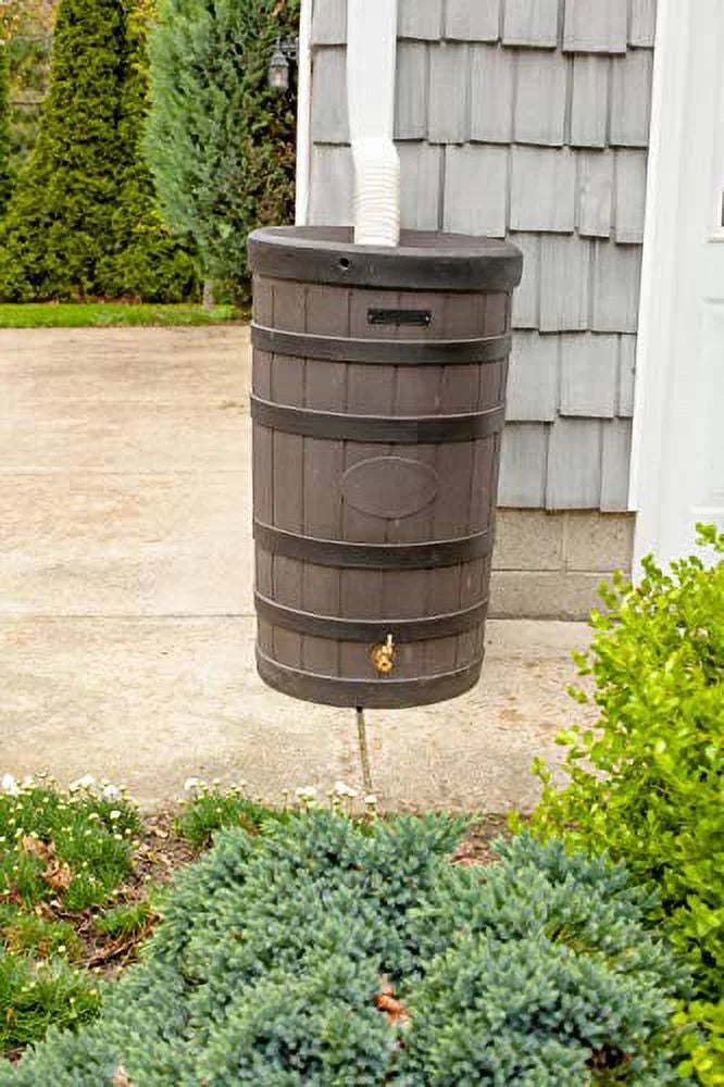 Good Ideas Rain Wizard Rain Barrel 50 Gallon American Oak With Darkened Ribs