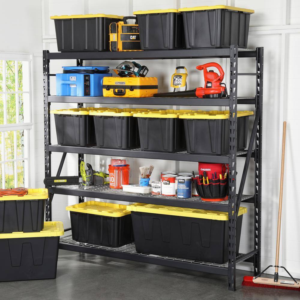 hdx-27-gallon-black-stackable-waterproof-storage-tote-with-yellow-lid-5-pack-1566