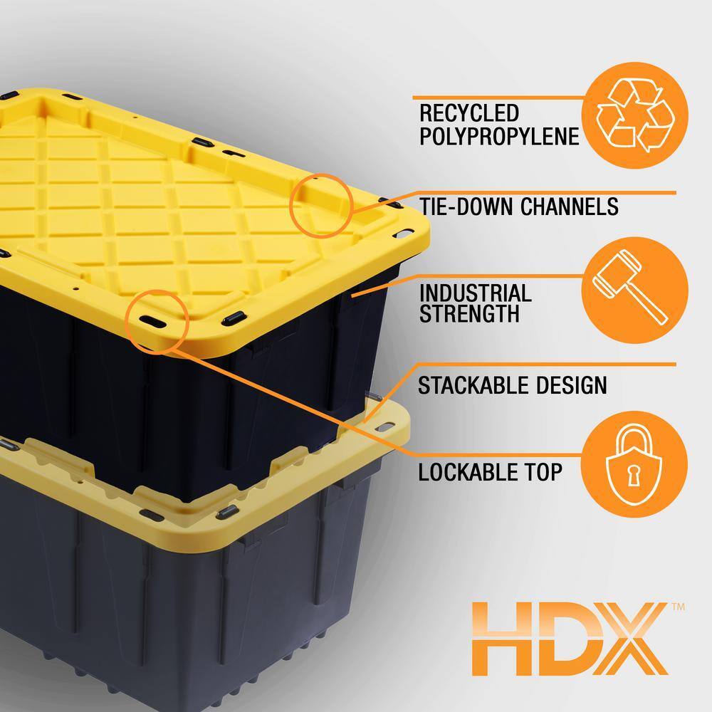 hdx-27-gallon-black-stackable-waterproof-storage-tote-with-yellow-lid-5-pack-1566