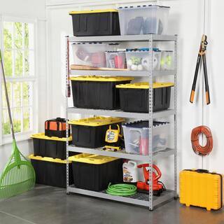 hdx-27-gallon-black-stackable-waterproof-storage-tote-with-yellow-lid-5-pack-1566