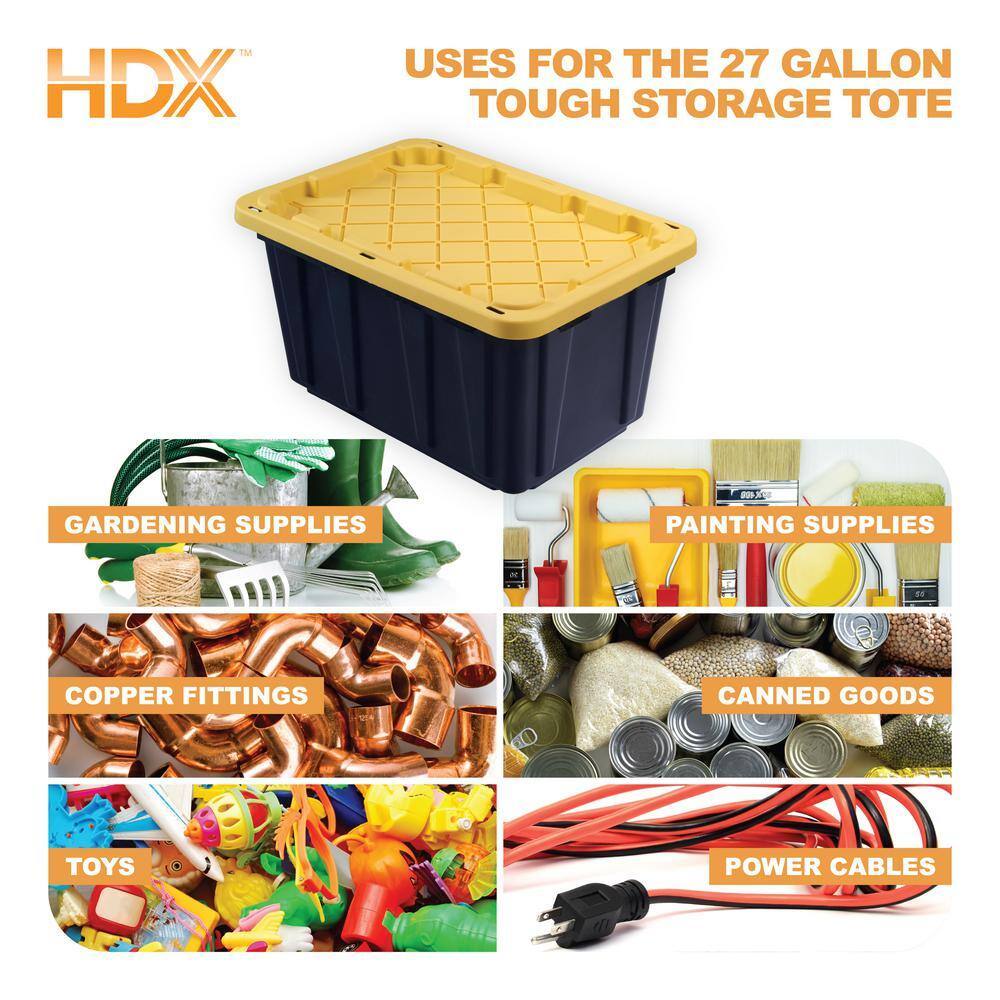hdx-27-gallon-black-stackable-waterproof-storage-tote-with-yellow-lid-5-pack-1566
