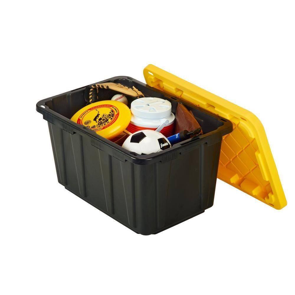 hdx-27-gallon-black-stackable-waterproof-storage-tote-with-yellow-lid-5-pack-1566
