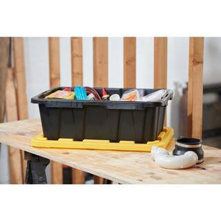 hdx-27-gallon-black-stackable-waterproof-storage-tote-with-yellow-lid-5-pack-1566