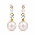 Tiered CZ Pearl Drop Earrings, gold, freshwater pearl