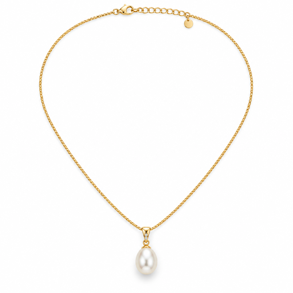 Single Pearl Drop Necklace, gold, freshwater pearl