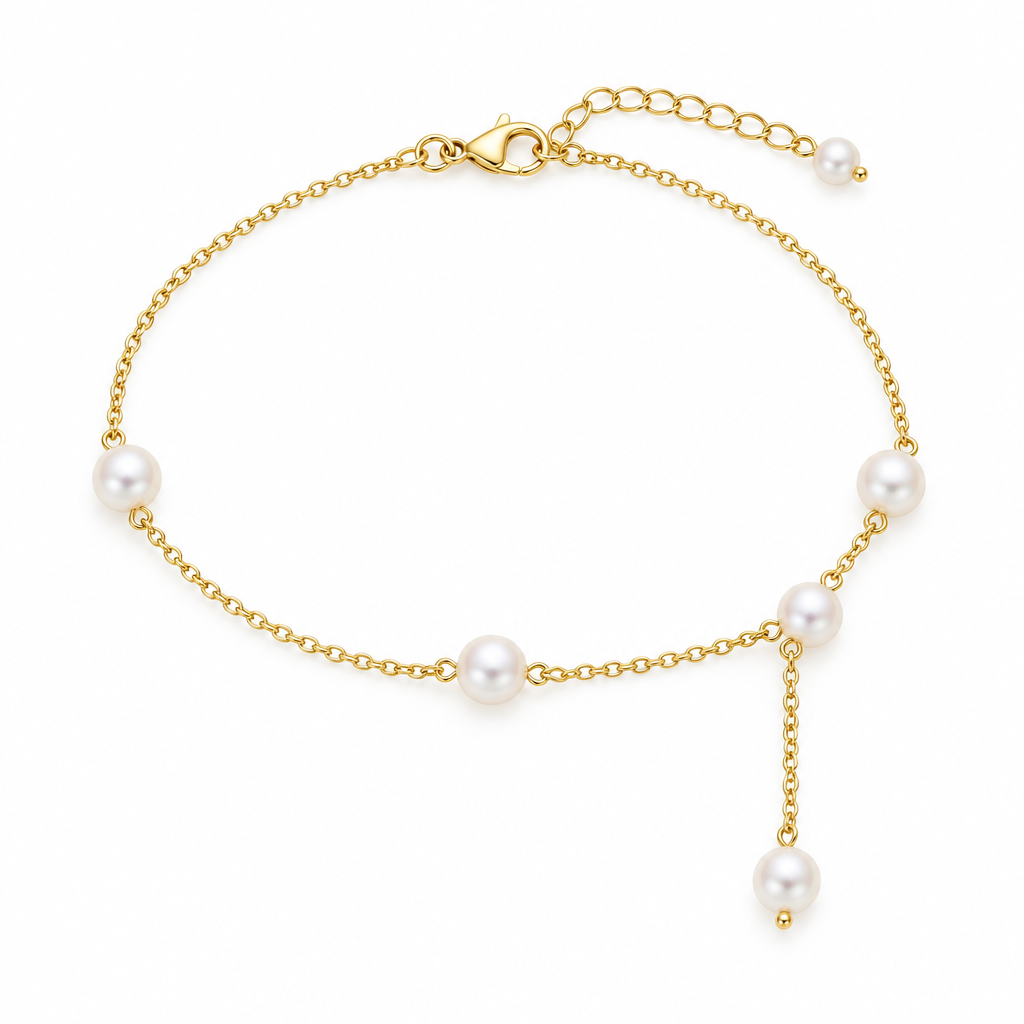 Three Pearl Station Bracelet, gold, freshwater pearl