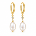 Baroque Pearl Huggie Hoop Earrings, gold, freshwater pearl