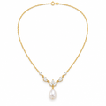 Leaf CZ Pearl Drop Necklace, gold, freshwater pearl
