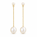 Long Pearl Bar Drop Earrings, gold, freshwater pearl