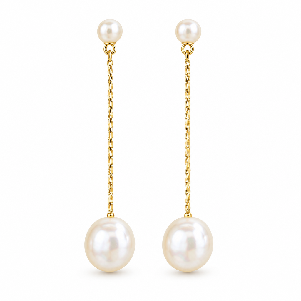 Long Pearl Bar Drop Earrings, gold, freshwater pearl
