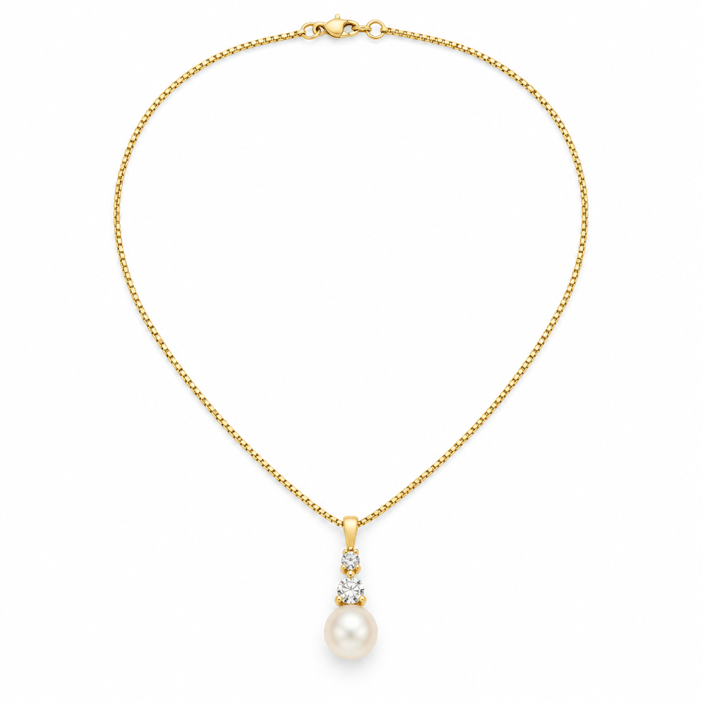 Dainty Pearl Pendant Necklace with CZ, gold, freshwater pearl