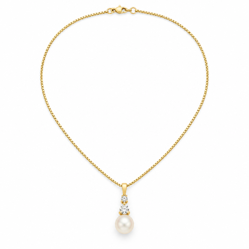 Dainty Pearl Pendant Necklace with CZ, gold, freshwater pearl
