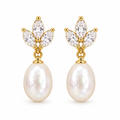 Marquise Leaf CZ Pearl Drop Earrings, gold, freshwater pearl