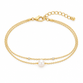 Double Layer Pearl Chain Bracelet, gold, freshwater pearl