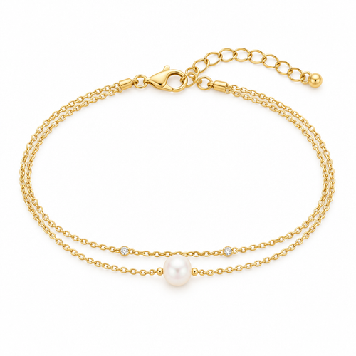 Double Layer Pearl Chain Bracelet, gold, freshwater pearl