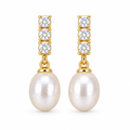 CZ Bar Baroque Pearl Drop Earrings, gold, freshwater pearl