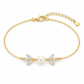 Leaf CZ Pearl Bracelet, gold, freshwater pearl
