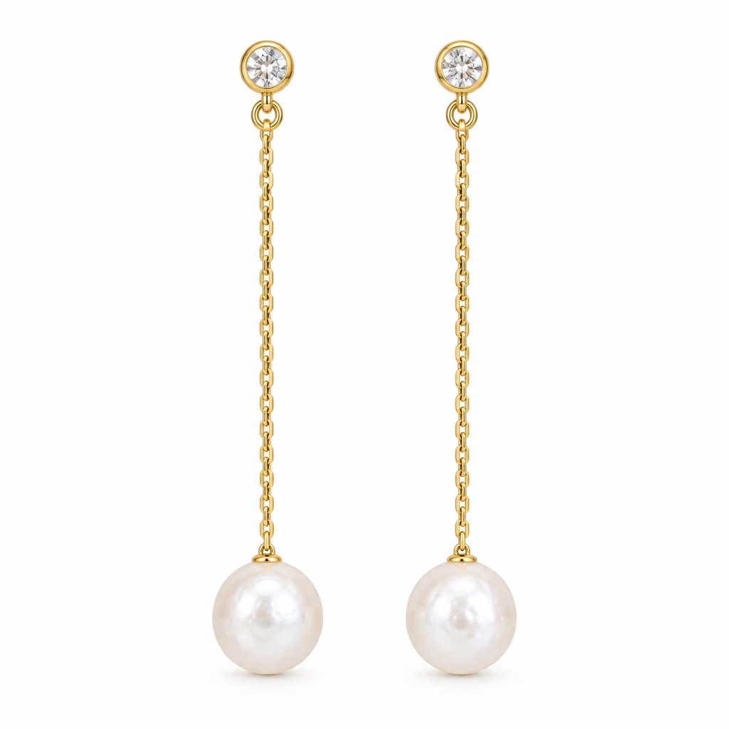 Long Chain Pearl Drop Earrings, gold, freshwater pearl