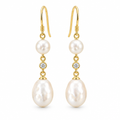 Double Pearl & CZ Hook Earrings, gold, freshwater pearl