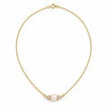 CZ Pearl Bar Necklace, gold, freshwater pearl