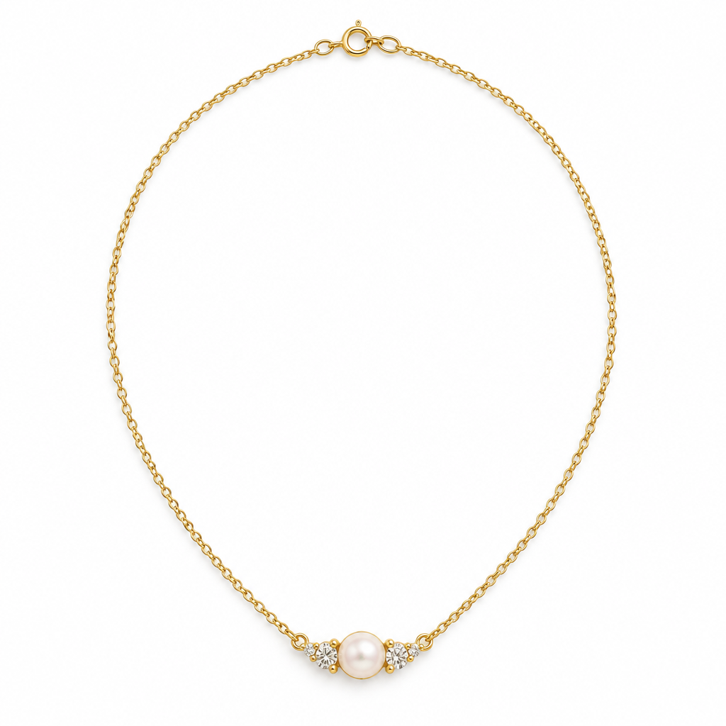 CZ Pearl Bar Necklace, gold, freshwater pearl