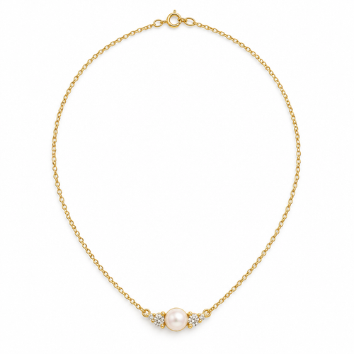 CZ Pearl Bar Necklace, gold, freshwater pearl