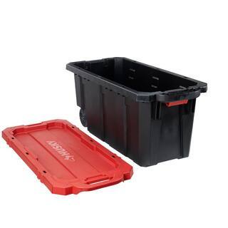 husky-45-gal-heavy-duty-stackable-storage-tote-with-wheels-lockable-black-base-red-lid-9815