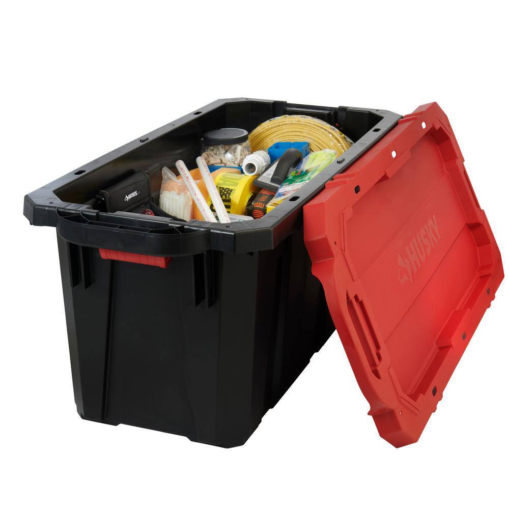 husky-45-gal-heavy-duty-stackable-storage-tote-with-wheels-lockable-black-base-red-lid-9815