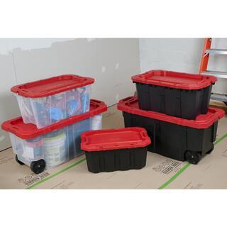 husky-45-gal-heavy-duty-stackable-storage-tote-with-wheels-lockable-black-base-red-lid-9815