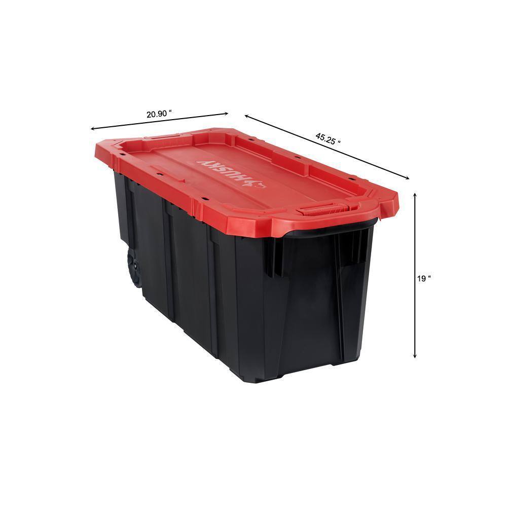husky-45-gal-heavy-duty-stackable-storage-tote-with-wheels-lockable-black-base-red-lid-9815