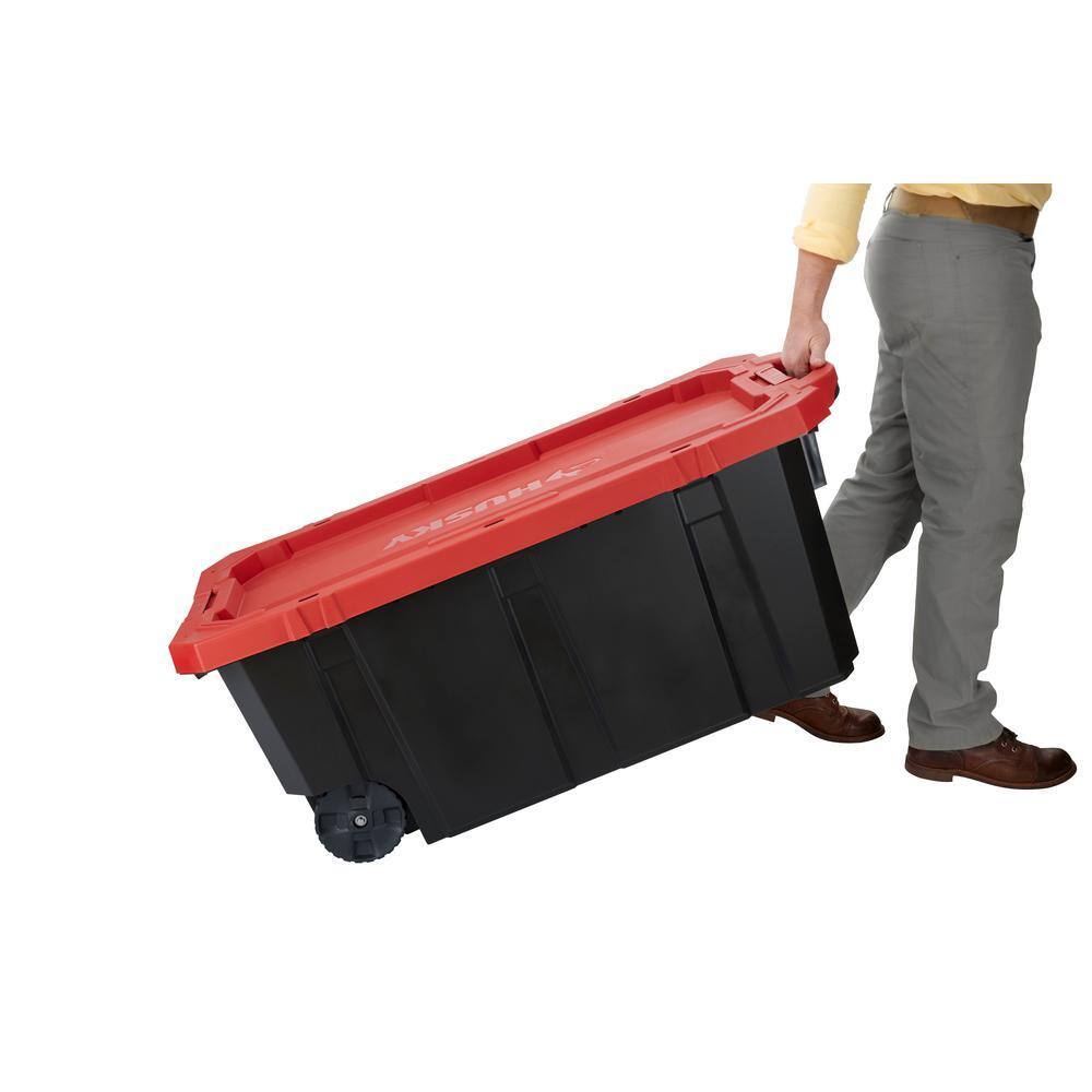 husky-45-gal-heavy-duty-stackable-storage-tote-with-wheels-lockable-black-base-red-lid-9815