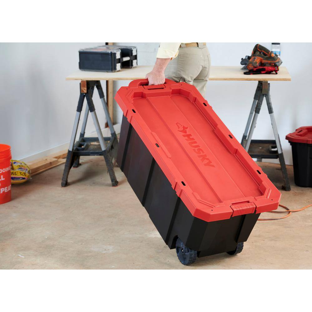 husky-45-gal-heavy-duty-stackable-storage-tote-with-wheels-lockable-black-base-red-lid-9815