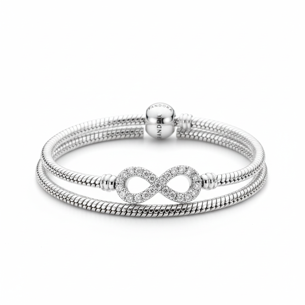Sterling silver infinity bracelet with diamond accents